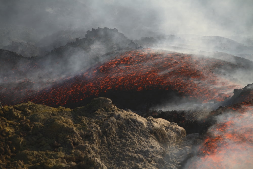 Mount Etna lava flow Sicily Italy Canvas Art - Martin RietzeStocktrek Images (34 x 23)