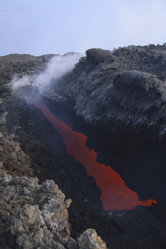 Mount Etna open tube lava flow Sicily Italy Canvas Art - Martin RietzeStocktrek Images (12 x 17)