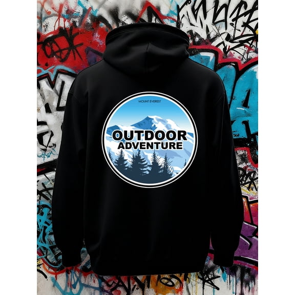 Mount Everest Adventure sweatshirt Camping men polyester black Winter wear, vintage style, comfortable fit, patterned sweatshirt, streetwear lovers funny cute Fashion Unisex hoodie