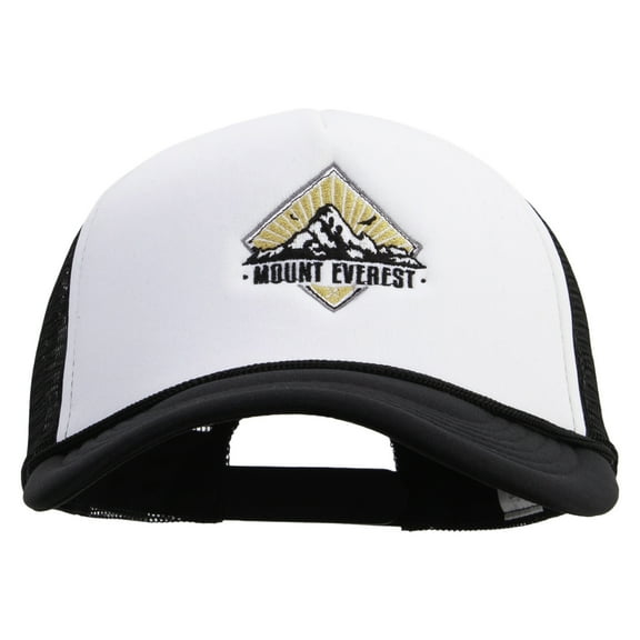 Mount Everest Badge Embroidered Big Foam Mesh Truck Cap - White Black XL-3XL