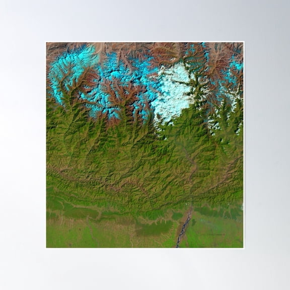 Mount Everest Nepal Satellite Image Poster Wall Art, Modern Wall Decor, 30x30 UNFRAMED