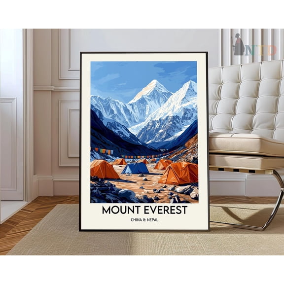 Mount Everest Nepal Travel Poster Wall Art Print, Unframed Canvas 16x20in