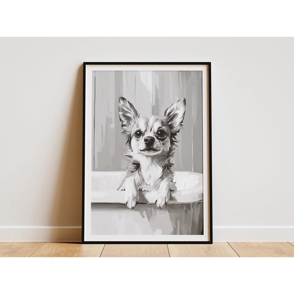 Chihuahua Dog in Bathtub Art Print Pet Lover Gift Dog Wall Decor Funny Bathroom Art Animal Poster Puppy Art Dog Lover Gift Idea