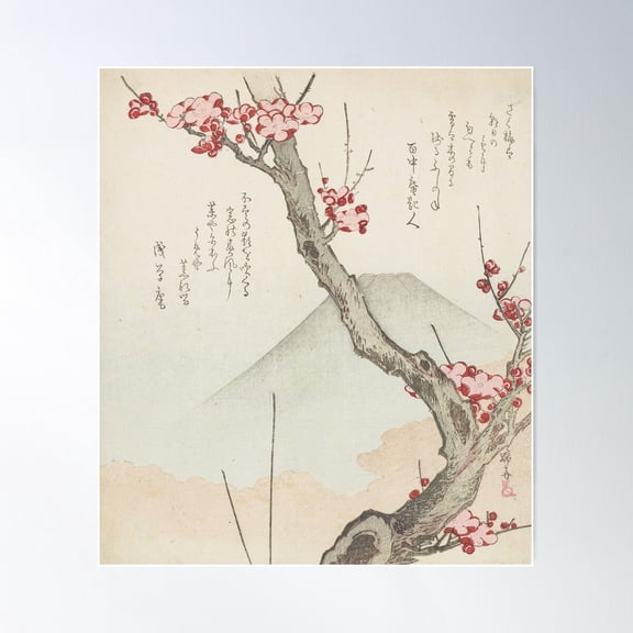 Mount Fuji And A Flowering Plum Tree Poster Wall Art, Modern Wall Decor For Living Room Bedroom, 8x12 UNFRAMED