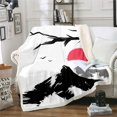 thumbnail image 1 of Mount Fuji Blanket Throw, Mountain Cherry Branches Red Sun Ink Painting Japanese Style Ukiyo-E Theme Sherpa Blanket, Decorative Sofa Fleece Blanket Lightweight, Throw 50"x60", Black White Grey, 1 of 4