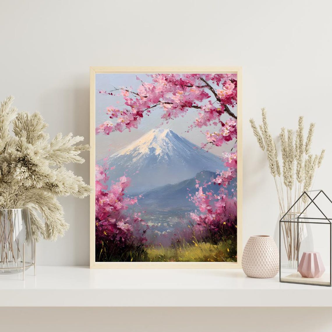 Mount Fuji Cherry Blossom Art Print Dreamy Japanese Landscape Poster ...
