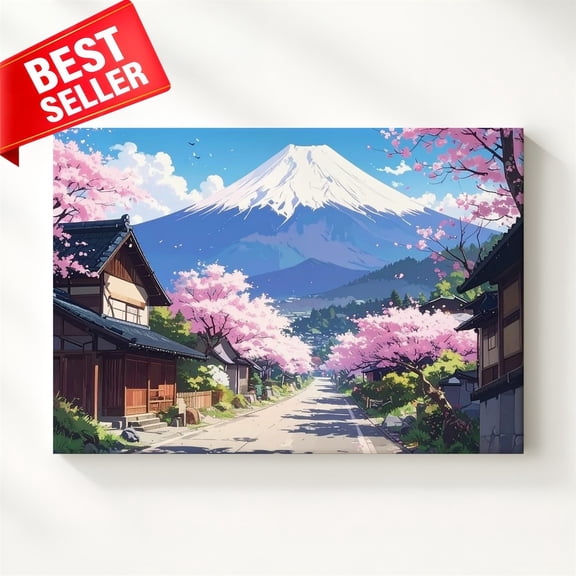 Mount Fuji Cherry Blossom Spring Wall Art Print, Japanese Nature Decor