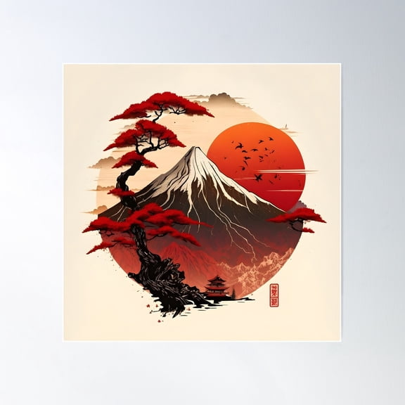 Mount Fuji In Autumn Poster Wall Art, Modern Wall Decor For Living Room Bedroom, 30x30 UNFRAMED