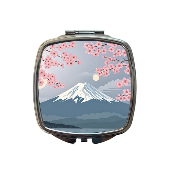 Mount Fuji Japan Drawing Cherry Blossoms Beautiful Travel Makeup Handbag Purse Small Pocket Compact Mirror