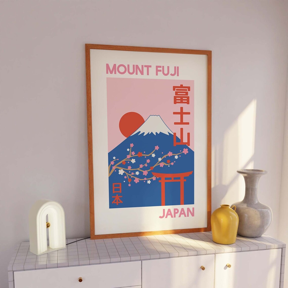 Mount Fuji Japan Poster Pink And Blue Cherry Blossom Wall Art Cute ...