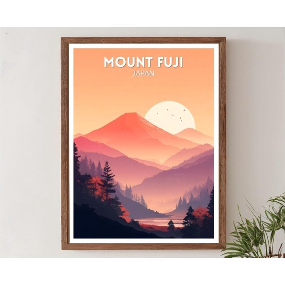 Mount Fuji Japan Sunset Romantic Mountain Landscape Travel Memory Decor, Unframed Poster