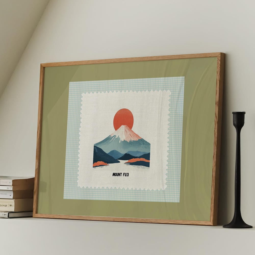 Mount Fuji Japan Travel Poster Retro Green Wall Art Home Decor Office ...