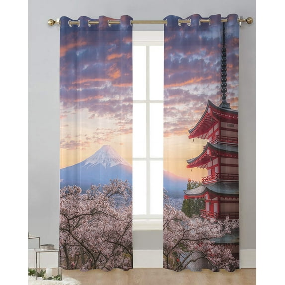 Mount Fuji Sakura Geisha Tulle Curtain rative Sheer Curtains for Living Room Bedroom Kitchen Hotel Home At Window Panels