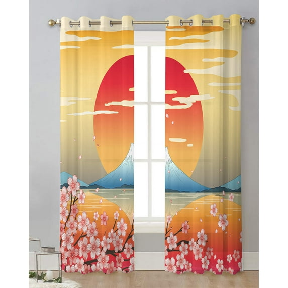 Mount Fuji Sakura Geisha Tulle Curtain rative Sheer Curtains for Living Room Bedroom Kitchen Hotel Home At Window Panels
