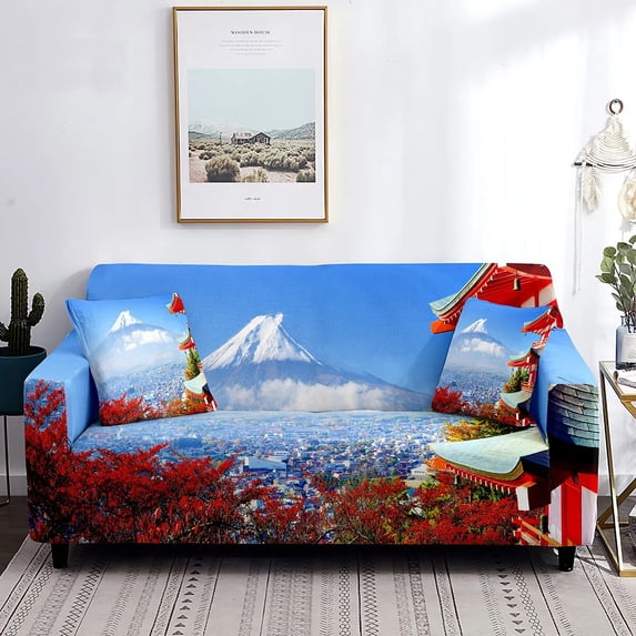 Mount Fuji Sofa Cover Pink Sunset Landscape Pattern Washable Furniture Protector for Living Room Slipcover Stretch Couch Cover