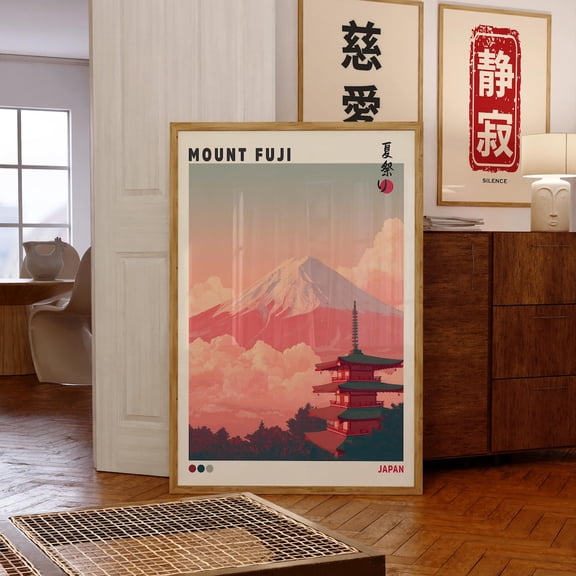 Mount Fuji Temple Japanese Landscape Wall Art, Unframed Canvas Size 8x12