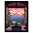 thumbnail image 1 of Mount Fuji View from House Patio Colourful Painting Traditional Tea Ceremony Japanese Hospitality Sunset Mountain Landscape Artwork Framed Wall Art Print A4, 1 of 3