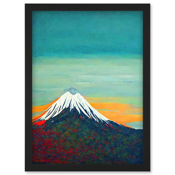 Mount Fuji Volcano Peak At Sunrise Artwork Framed Wall Art Print A4