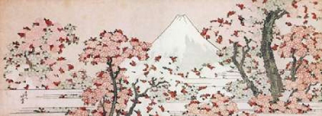 Mount Fuji With Cherry Trees In Bloom 1800 Canvas Art - Hokusai (12 x 36)