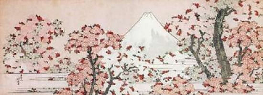 Mount Fuji With Cherry Trees In Bloom 1800 Canvas Art - Hokusai (8 x 24)