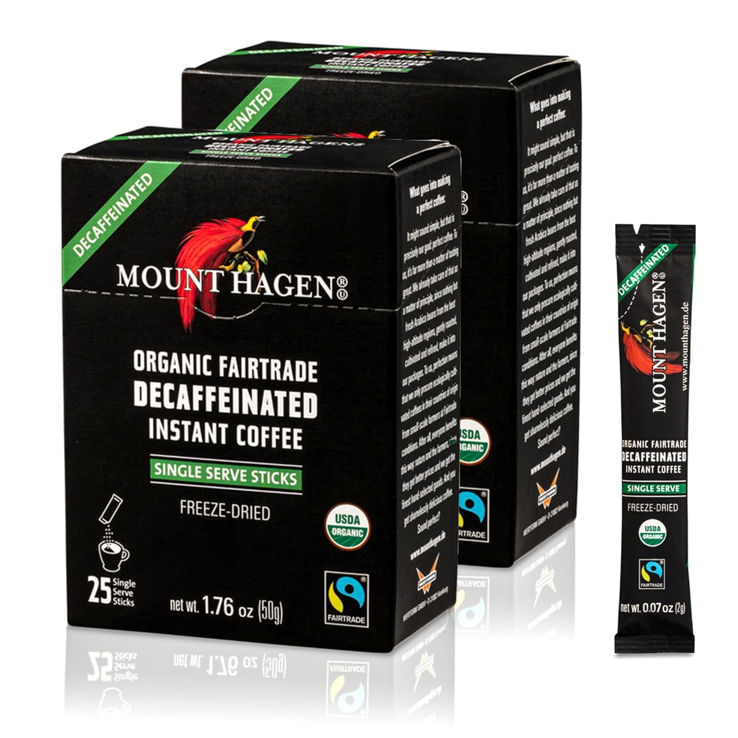 Mount Hagen - 2 Pack Decaffeinated Organic Instant Coffee Freeze Dried 25 Single Serve Packets- 1.76 Oz Each