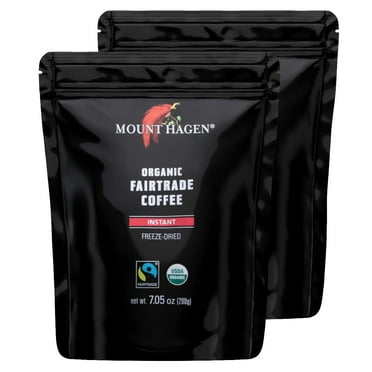 Mount Hagen 7.05 oz Organic Fair Trade Freeze Dried Caffeinated 2 Pack Instant Coffee Resealable Doypack Bag Kosher Single-origin 100% Arabica Freeze Dried Coffee Packets, Instant Coffee