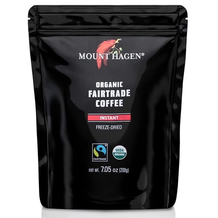 Mount Hagen 7.05 oz Organic Fair Trade Freeze Dried Instant Coffee Bulk Resealable Doypack Bag