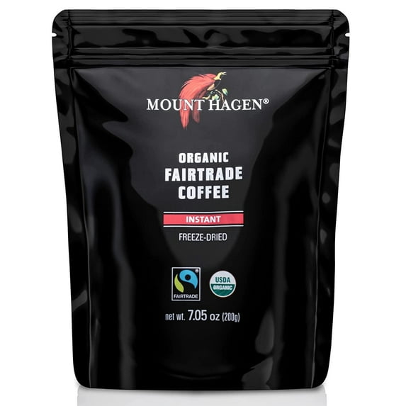 Mount Hagen 7.05 oz Organic Fair Trade Freeze Dried Instant Coffee Bulk Resealable Doypack Bag