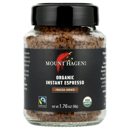 Mount Hagen Organic Instant Espresso Coffee, 1.76 oz, Freeze-Dried Arabica, Fair Trade, Kosher, Vegan, Eco-Friendly, Medium Roast