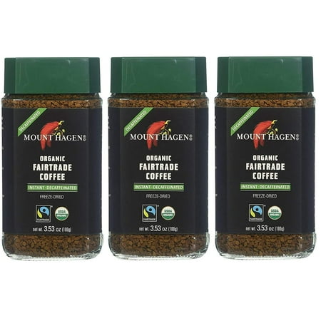 Mount Hagen: Organic Café Decaffeinated Freeze Dried Instant Coffee (3 X 3.53 Oz) (Pack of 3)