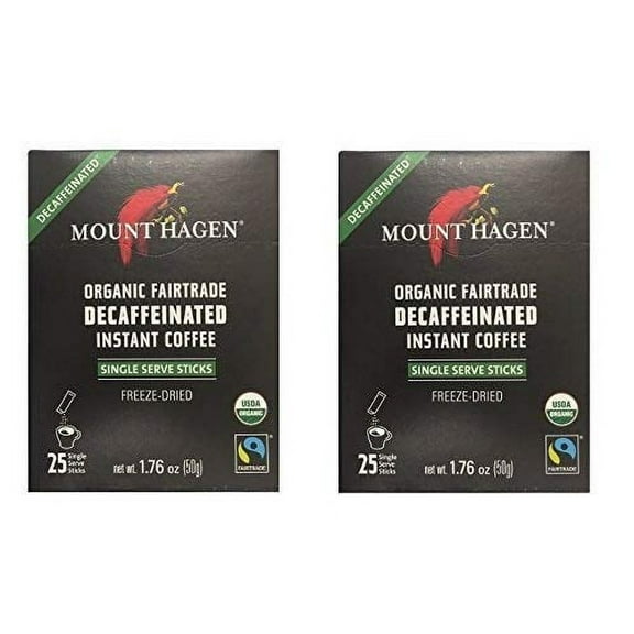 Mount Hagen Organic Decaffeinated Instant Coffee Single Serve 25 Sticks (Pack of 2)
