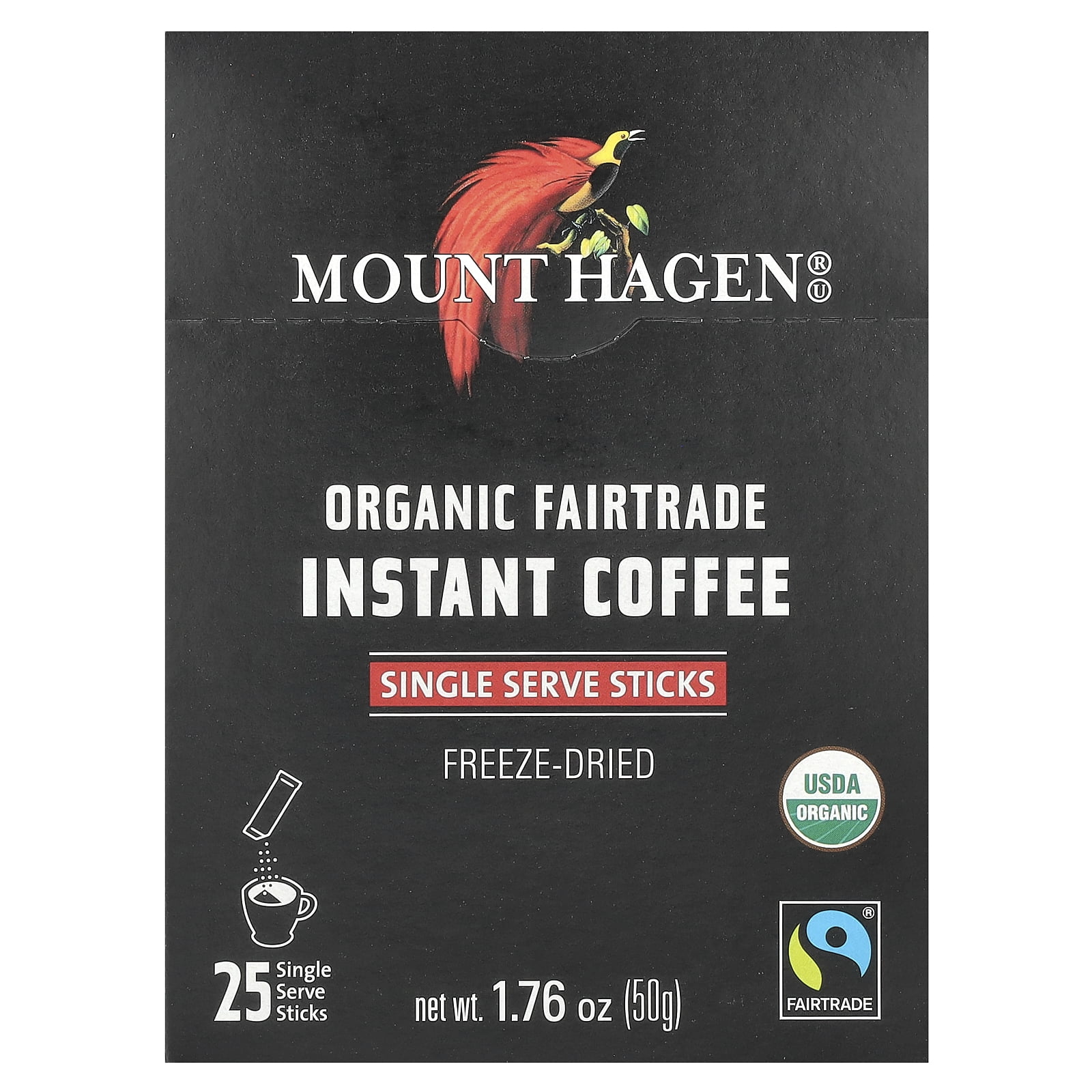 Mount Hagen Organic Fairtrade Instant Coffee, 25 Single Serve Sticks