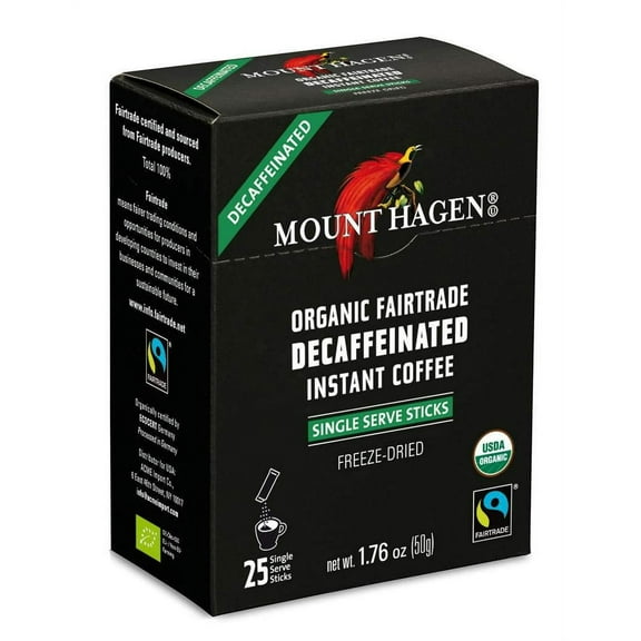 Mount Hagen Organic Instant Decaffeinated Coffee, 25-Count Single Serve Sticks