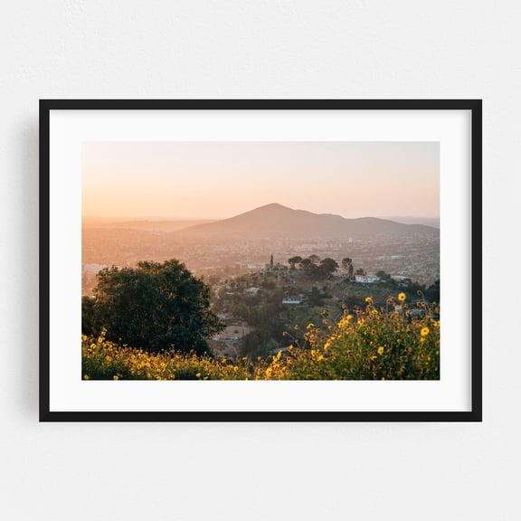 Mount Helix Sunset 04 - La Mesa California Photography Landscape Nature Sunset Mountain Scenic Floral Cityscape Black Framed Wall Art Print 5 x 7 inches