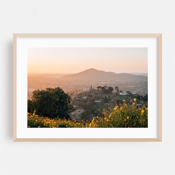 Mount Helix Sunset 04 - La Mesa California Photography Landscape Nature Sunset Mountain Scenic Floral Cityscape Oak Framed Wall Art Print 5 x 7 inches