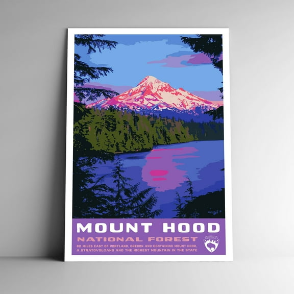 Mount Hood National Forest Vintage Travel Poster / Postcard WPA Style Retro Oregon