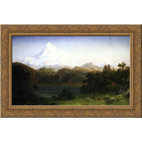 Mount Hood, Oregon 24x18 Gold Ornate Wood Framed Canvas Art by Bierstadt, Albert