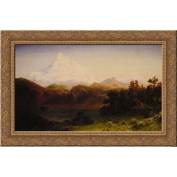 Mount Hood, Oregon 24x18 Gold Ornate Wood Framed Canvas Art by Bierstadt, Albert