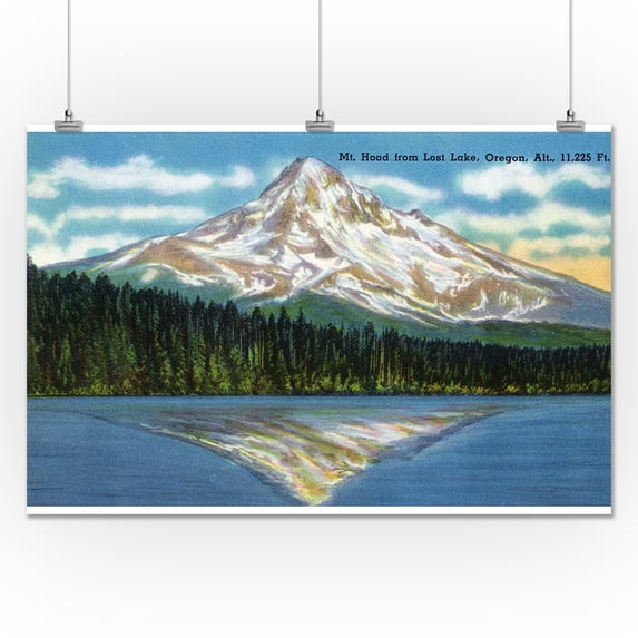 Mount Hood, Oregon - Mountain View from Lost Lake - Vintage Halftone (24x36 Giclee Gallery Print, Wall Decor Travel Poster)