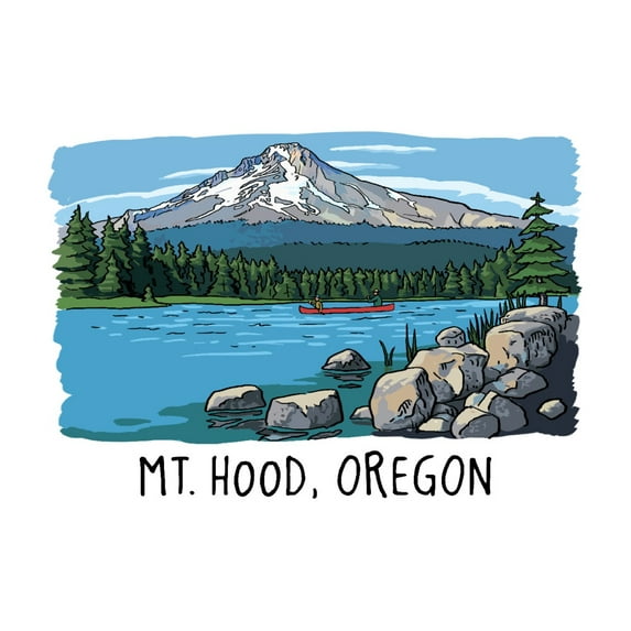Mount Hood, Oregon, River and Mountain, Line Drawing (16x24 Giclee Gallery Art Print, Vivid Textured Wall Decor)