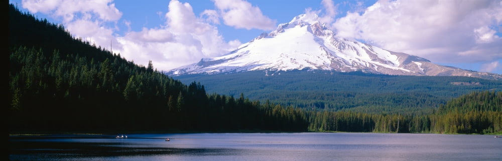 Mount Hood and Trillium Lake near Portland Oregon Canvas Art - Panoramic Images (36 x 12)