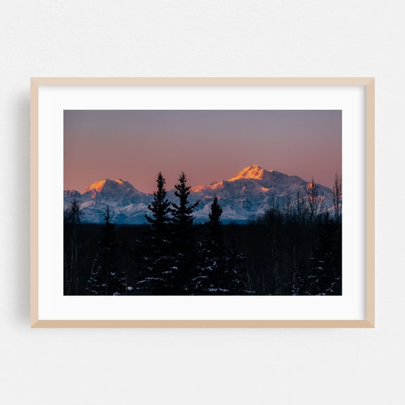 Mount Hunter Denali Sunset - Talkeetna Alaska Photography Mountain Sunset Winter Snow Landscape Nature Scenic Oak Framed Wall Art Print 5 x 7 inches
