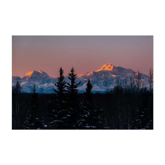 Mount Hunter Denali Sunset - Talkeetna Alaska Photography Mountain Sunset Winter Snow Landscape Nature Scenic Unframed Wall Art Print 4 x 6 inches