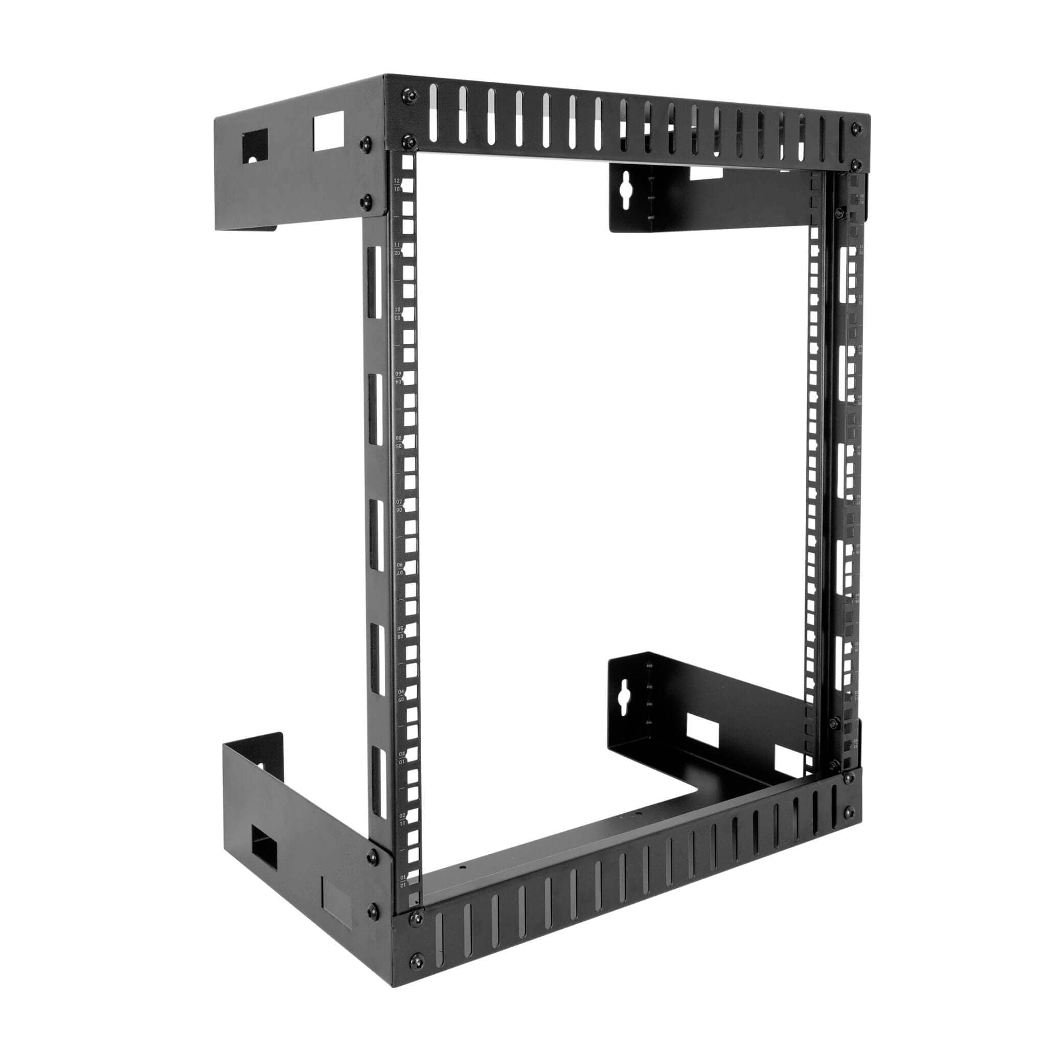 Mount-It! 12U Black Steel Open Frame Wall Rack for Servers and AV Equipment