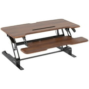 Mount-It! 38 Standing Desk Converter   Height Adjustable Sit Stand Riser with Dual Monitor Space, Keyboard Tray & Device Slot   Gas Spring Lift, MDF Desktop, Dark Walnut