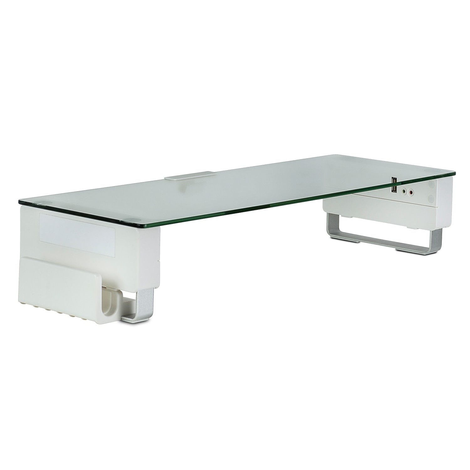Mount-It! Computer Monitor Stand with USB Desktop Riser | Clear Tempered Glass & Aluminum Legs
