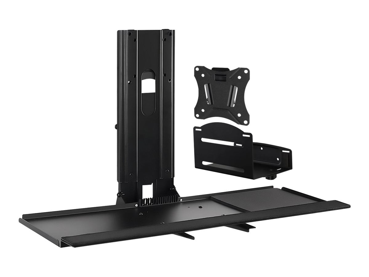Black Adjustable Wall Mount for Monitor and Keyboard with CPU Holder