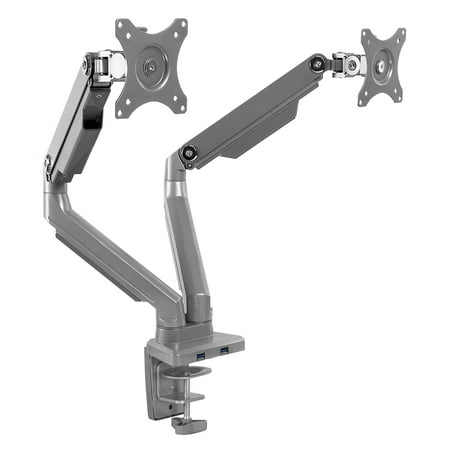 Mount-It! - Dual Monitor Desk Mount w/USB Ports - Silver