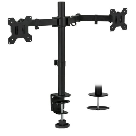 Mount-It! Dual Monitor Desk Mount with Adjustable Arms, Tilt, Swivel | 32" Maximum Screen Size | C-Clamp or Grommet Base
