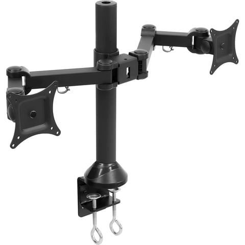 Mount-It! Dual Monitor Desk Stand | Fits 2 Computer Screens 19"-27" | Heavy Duty Full Motion Arms | C-Clamp and Grommet Base Mount
